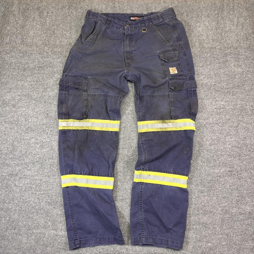 BOCOMAL Pants Mens 38x34 Blue FR Cargo Flame Resistant Reflective Workwear